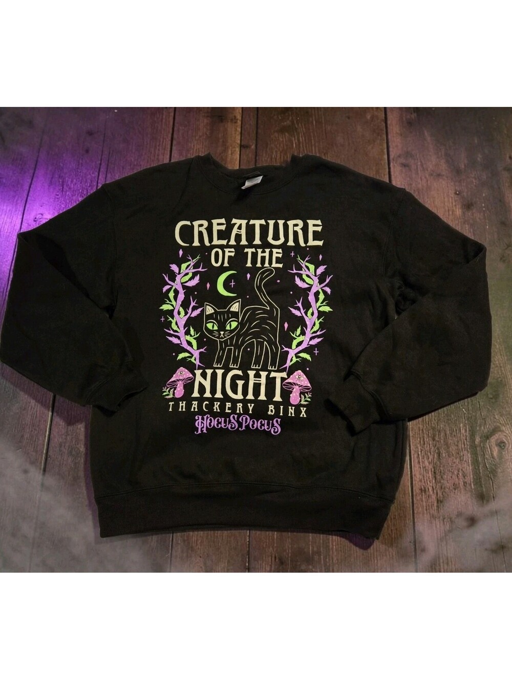 Hocus Pocus Creature of the Night Thackery Binx Sweater XS Black Cat Halloween